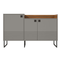 Manhattan Comfort 491882 Loft 62.59 Modern Buffet Stand with Safety Display Shelf and Steel Legs in Grey and Wood